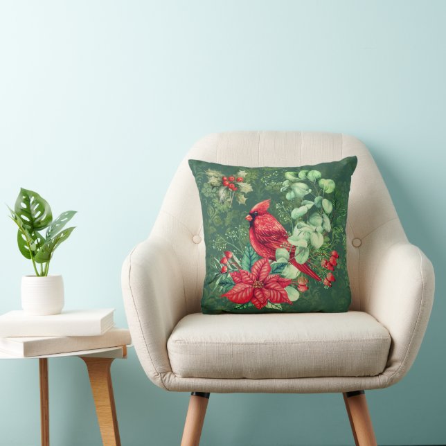 Coussin Cardinal et Poinsettia (Chaise)