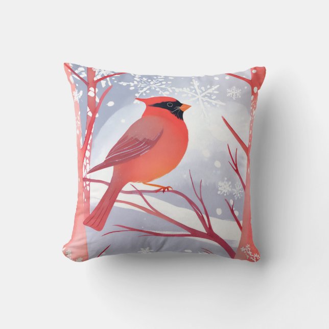 Coussin Cardinal rouge | Belle peinture à l'aquarelle (Recto)