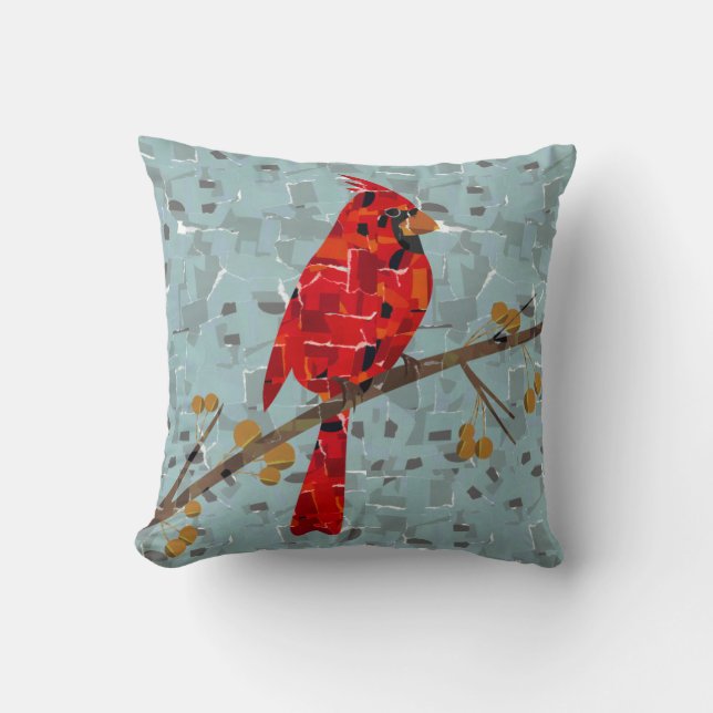 Coussin Cardinal rouge, l'oiseau de Noël (Recto)