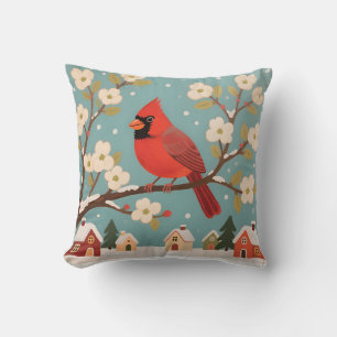 Coussin Cardinal rouge sur branche d'hiver