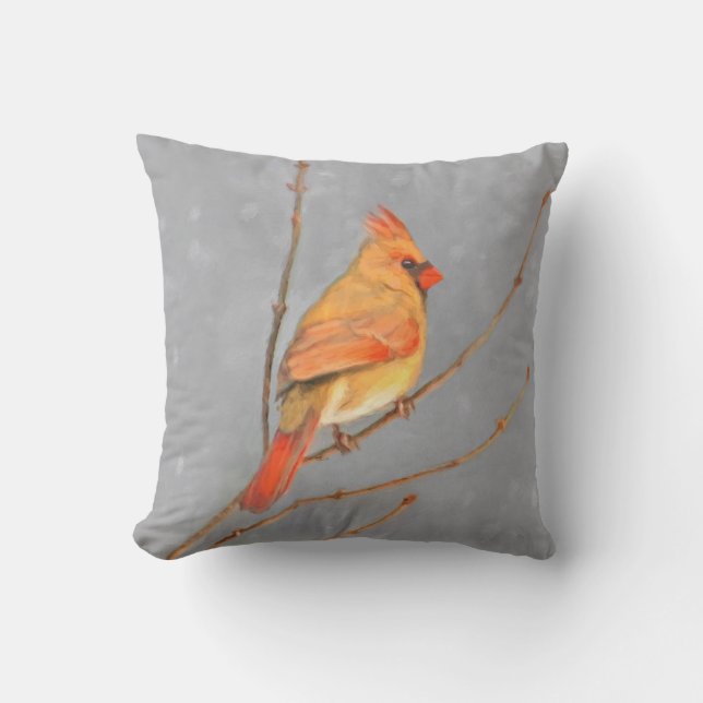 Coussin Cardinal sur la peinture de branche - Art original (Recto)