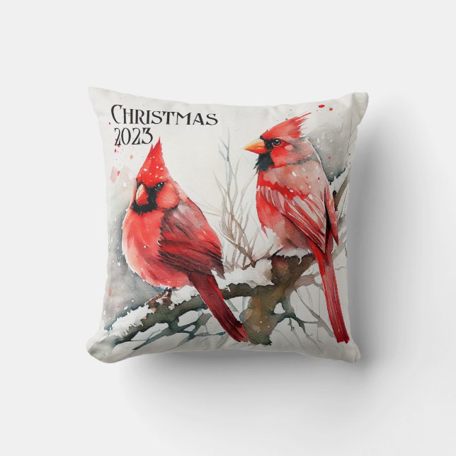 Coussin Cardinals on Tree Branch un Noël personnalisable (Recto)