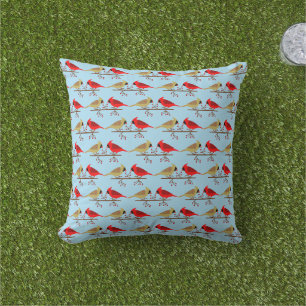 Coussin Cardinaux de Noël mignons et Baies rouges modélisé
