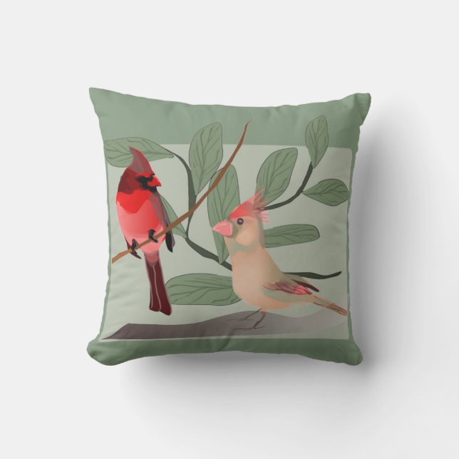 Coussin Cardinaux deux oiseaux rouges sur la branche (Recto)