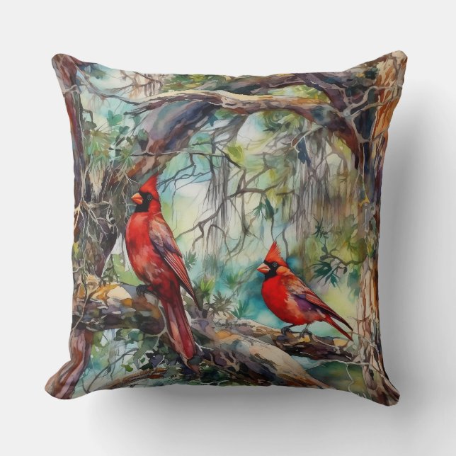 Coussin Cardinaux du Nord dans l'arbre (Recto)
