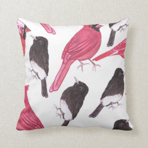Coussin Cardinaux et phoebe noir aquarelle