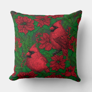 Coussin Cardinaux et poinsettia pour Noël