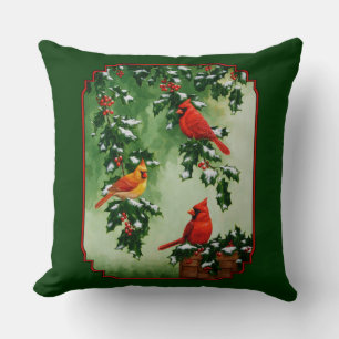 Coussin Cardinaux rouges et houx réversible