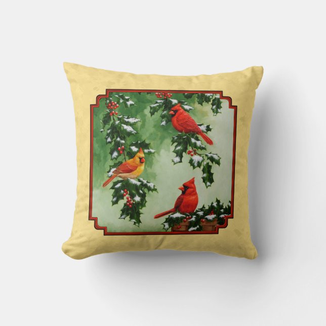 Coussin Cardinaux rouges et jaune vif (Recto)