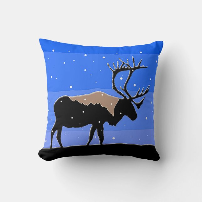 Coussin Caribou en hiver - Art original de la faune (Recto)