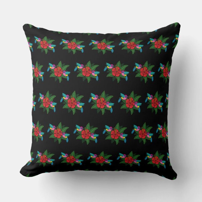 Coussin Caricature à fleurs d'Hibiscus sur de mignons coli (Recto)