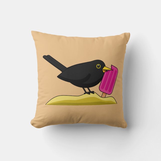 Coussin Caricature Blackbird Manger Une Crème De Glace (Recto)