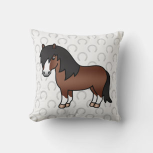 Coussin Caricature Brown Shetland Pony Illustration mignon