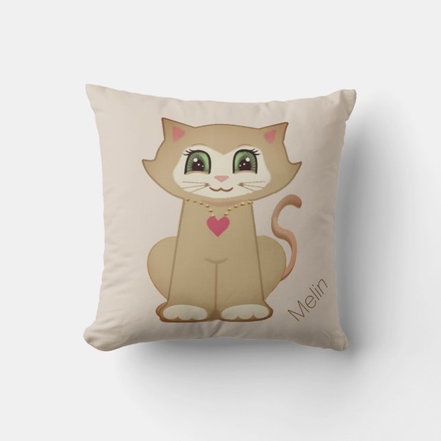 Coussin Caricature chaton mignon sur le beige (Recto)