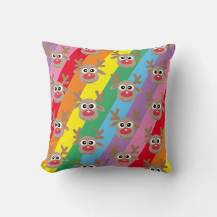 Coussin Caricature Cute Reindeer Arc-en-ciel Motif Noël