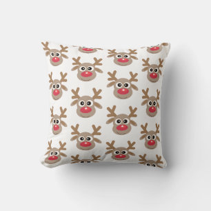 Coussin Caricature Cute Reindeer Blanc Motif de Noël