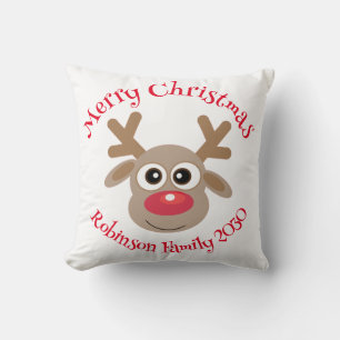 Coussin Caricature Cute Reindeer Noël bleu
