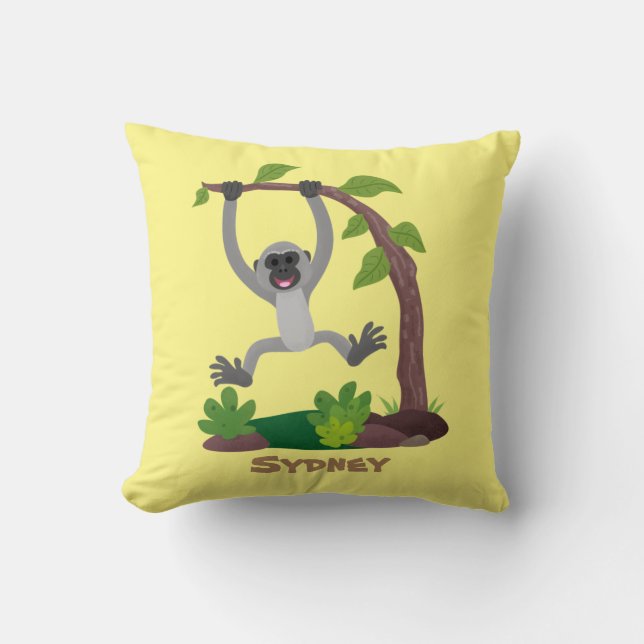 Coussin Caricature de bande de gibbon joyeux (Recto)