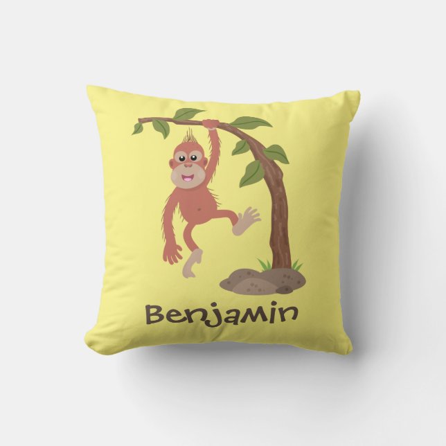 Coussin Caricature de bébé orangoutan joyeux (Recto)