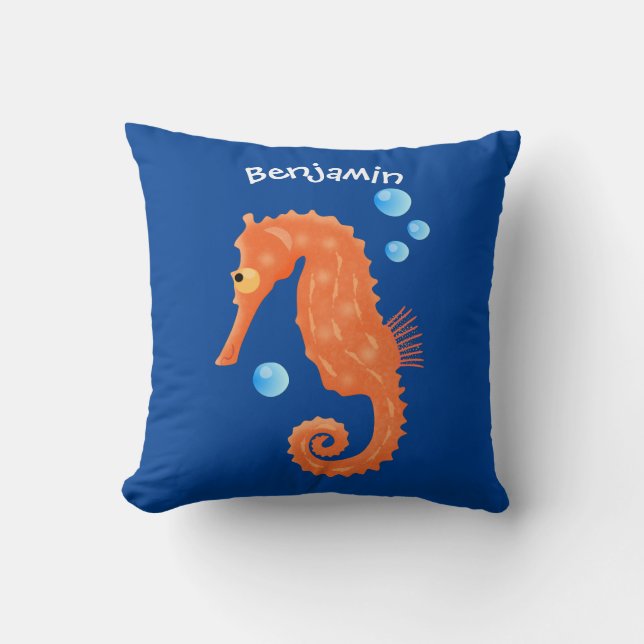 Coussin Caricature de bulles d'hippocampe orange (Recto)