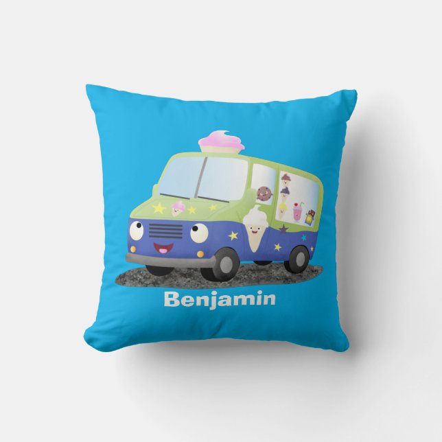 Coussin Caricature de camion de glace joli (Recto)