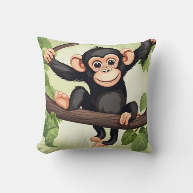 Coussin Caricature de chimpanzé fou mignon (Recto)