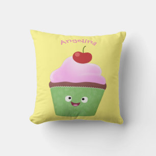 Coussin Caricature de cupcake joyeux