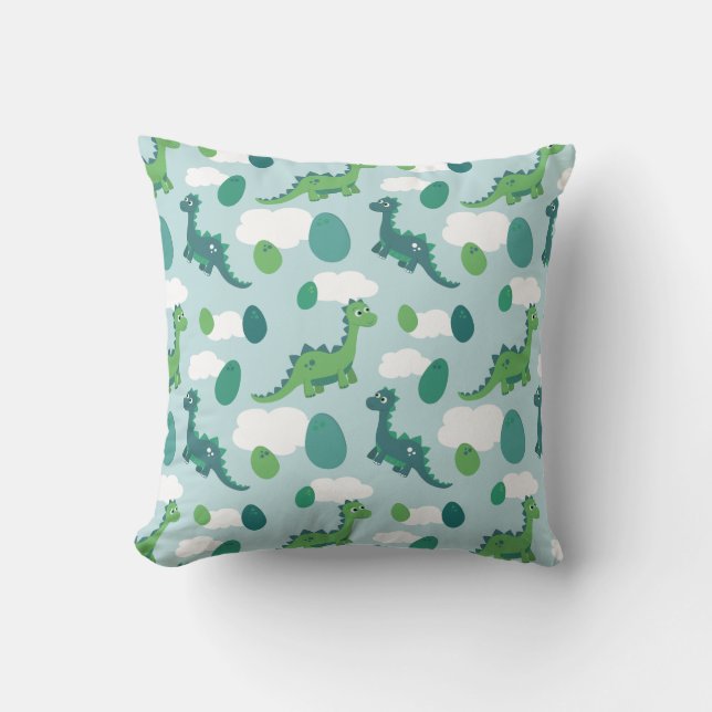 Coussin Caricature de dinosaure bleu vert ciel (Recto)