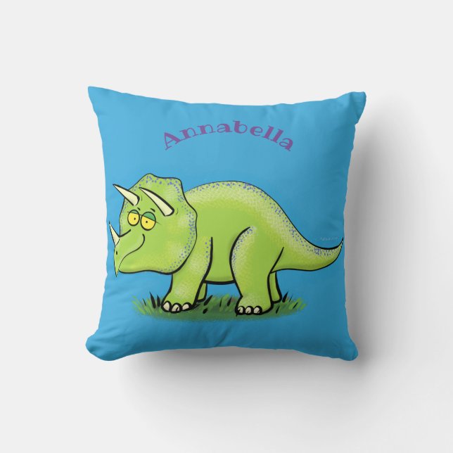 Coussin Caricature de dinosaure de triceratops vert mignon (Recto)