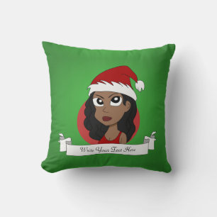Coussin Caricature de fille de Noël personnalisée