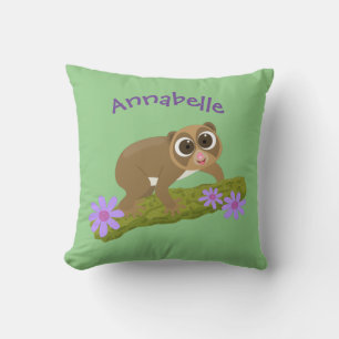 Coussin Caricature de fleurs de loris lents mignons