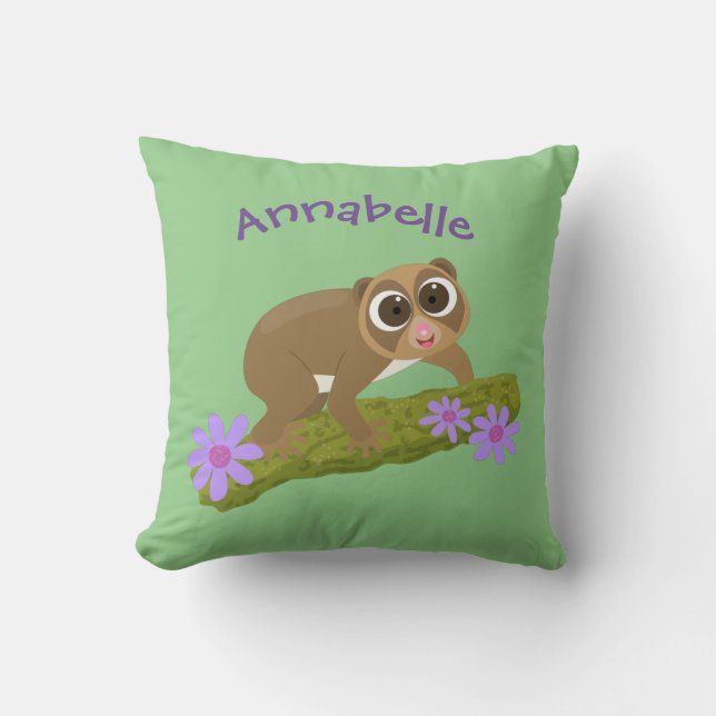 Coussin Caricature de fleurs de loris lents mignons (Recto)