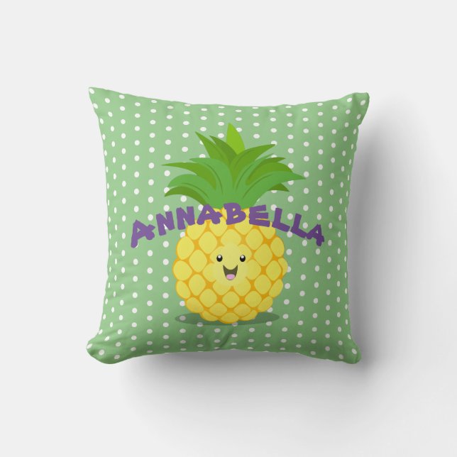 Coussin Caricature de fruits tropicaux à l'ananas mou (Recto)
