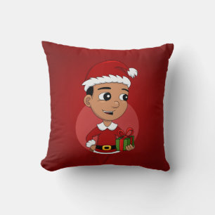 Coussin Caricature de garçon de Noël hispanique