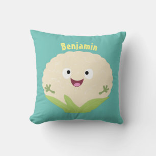 Coussin Caricature de légume de chou-fleur joyeux