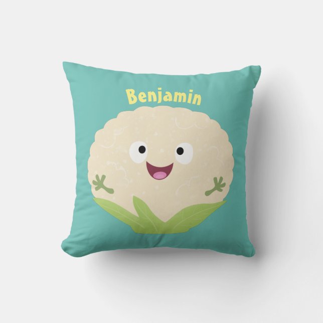 Coussin Caricature de légume de chou-fleur joyeux (Recto)