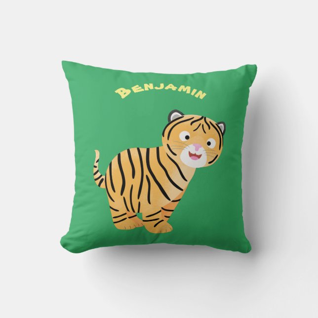 Coussin Caricature de petit tigre joyeux (Recto)
