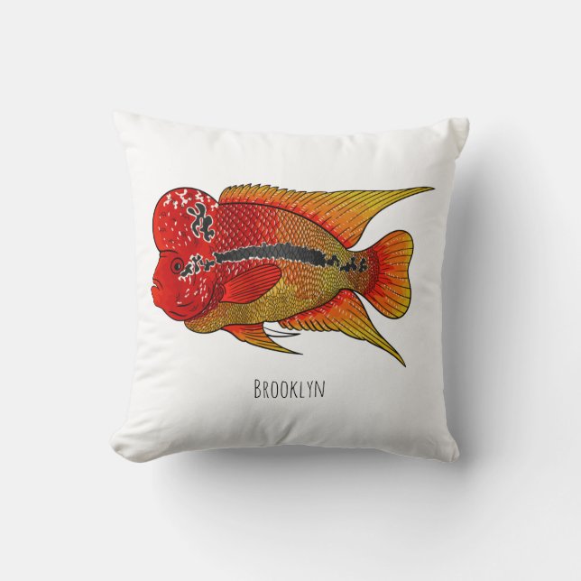 Coussin Caricature de poisson cichlide à fleur (Recto)