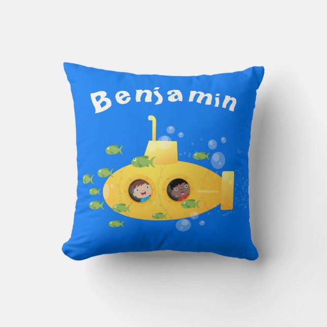 Coussin Caricature de poisson sous-marin jaune mignon (Recto)