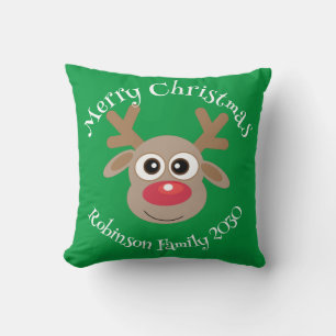 Coussin Caricature de Reindeer Noël vert