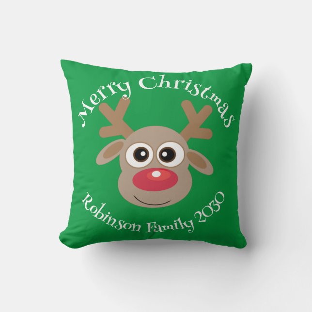 Coussin Caricature de Reindeer Noël vert (Recto)