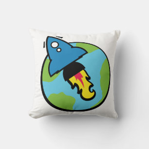 Coussin Caricature de science-fiction Rocket And Planet