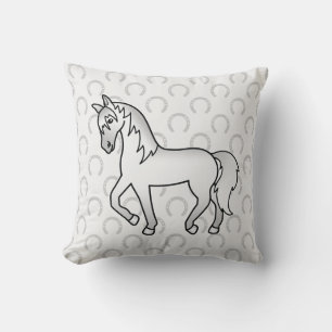 Coussin Caricature De Trot Gris Dessinant Cheval Et Fers À