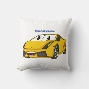Coussin Caricature de voiture sport jaune joyeux