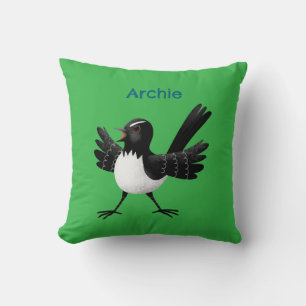 Coussin Caricature de Willie Wagtail australienne personna