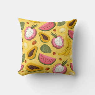 Coussin Caricature dessinée à la main, fruits d'été vintag