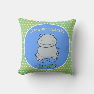 Coussin Caricature d'hippo joyeux sautant