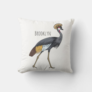 Coussin Caricature d'oiseau de grue couronné gris