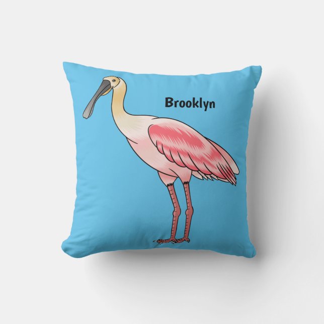 Coussin Caricature d'oiseau de spatule de rose (Recto)