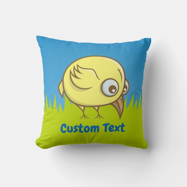 Coussin Caricature d'oiseau jaune lance l'oreiller (Recto)